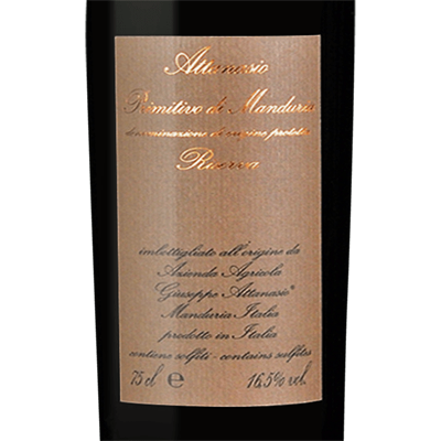 Attanasio Primitivo di Manduria Puglia 2015