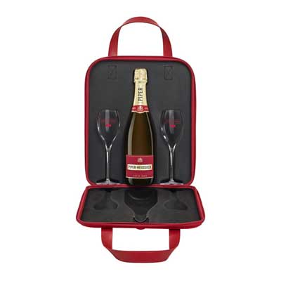 Piper Heidsieck Brut Champagne NV with 2 Glasses in Travel Bag
