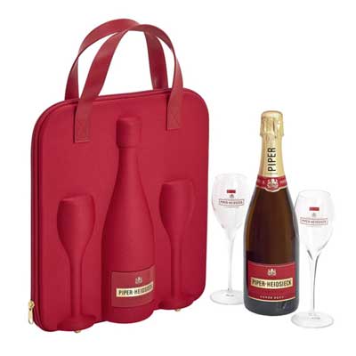 Piper Heidsieck Brut Champagne NV with 2 Glasses in Travel Bag